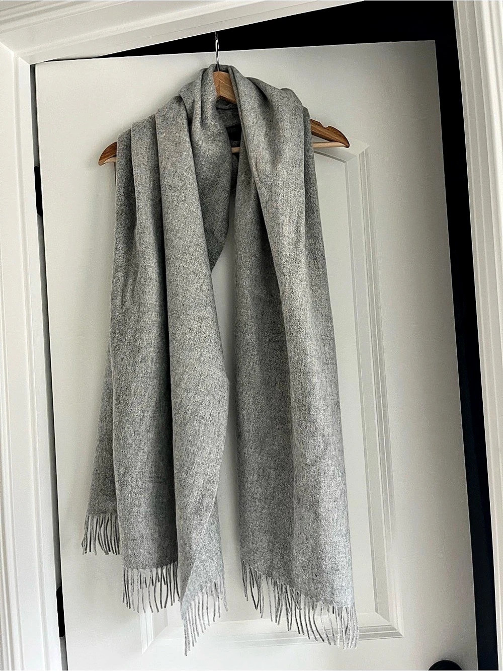 COS Fringed Pure Wool Scarf, Gray